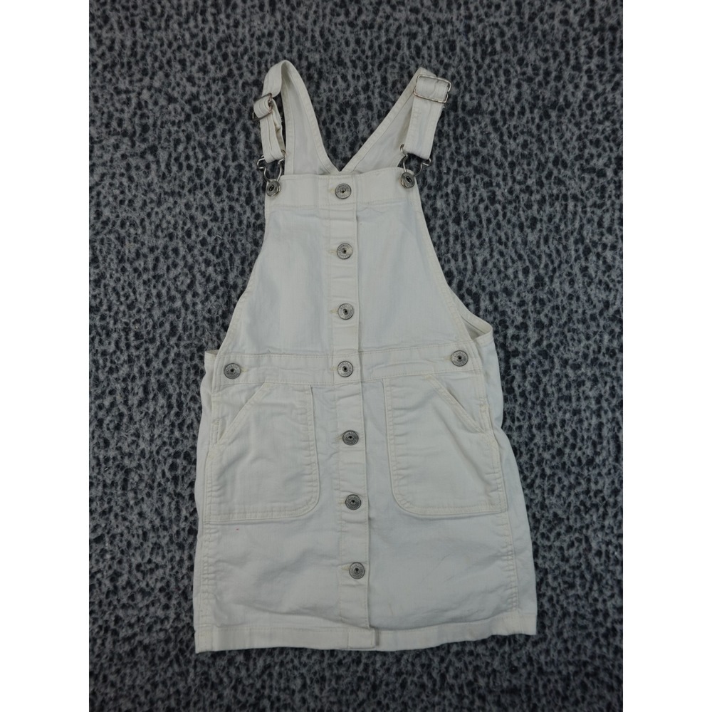 OshKosh Bgosh Girls White Denim Button Front Overall Dress Size 7 OSH89379-SSI